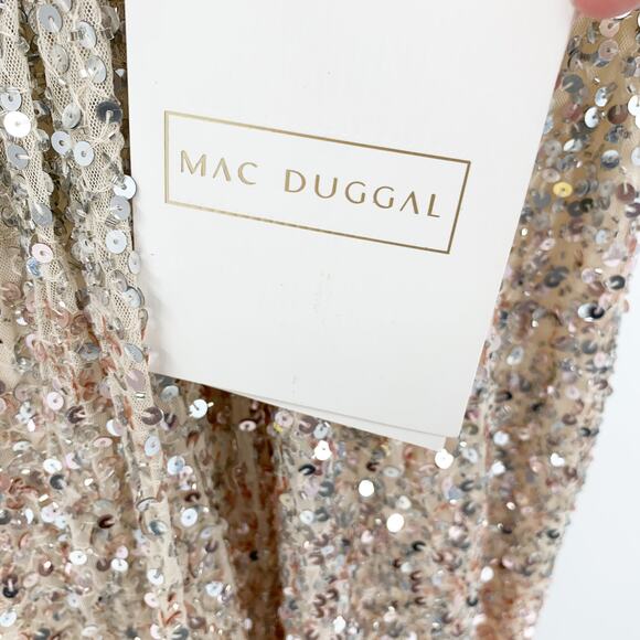 MAC DUGGAL Dress Size 10 Evening Gown Sequin Beaded V-Neck NEW Cream Cap Sleeve - Picture 3 of 8